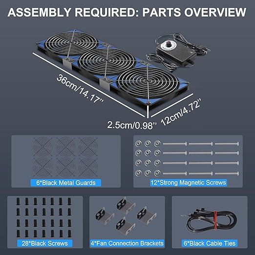 120mmx3 360mm Adjustable Computer PC Vent Fans 3-12V Speed Controller for Chicken Coop Rack Space Window Wall Cabinet Server Mining Rig Exhaust Cooling