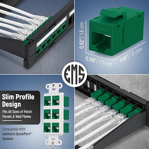 Everest RJ45 CAT6 Keystone Coupler in Green (48-Pack) - RJ45 Coupler - Cat6 Keystone Jacks