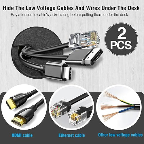 1-3/8" Black Desk Grommet, JTemgle Plastic Cable Hole Cover Computer Table Cord Wire Organizer Caps Desktop Cord Management for Home Office TV Stands Tabletops, 2 Pieces