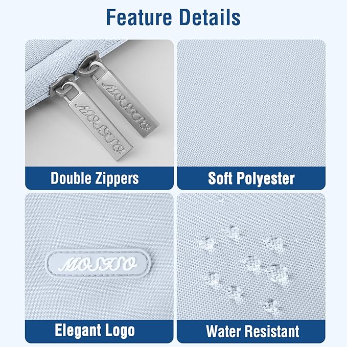 MOSISO Laptop Case 16 inch, 15-15.6 inch Laptop Sleeve Compatible with MacBook Pro 16 M4 M3 M2 M1, HP Acer Dell Lenovo ASUS Notebook, Polyester Vertical Computer Sleeve Bag with Pocket, Baby Blue