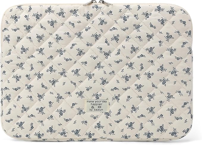 Puffy Laptop Sleeve 13-15.6 Inch Cute Quilted Laptop Protective Case Padded Floral Computer Sleeve for MacBook (A-Light Blue, 15 Inch)