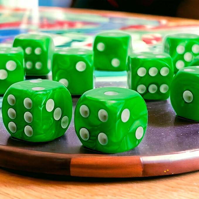 Luck Lab 10-Piece Acrylic D6 Dice Pack - Green Pearl (16mm, Hexahedron) for RPG, MTG, DND, Table Games