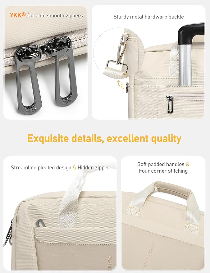 13-14 Inch Laptop Shoulder Bag Business Briefcase Water Resistant Computer Messenger Bags Compatible with MacBook Pro 14, MacBook Air 13 M4, HP, Dell, ASUS Notebook, Pearl White