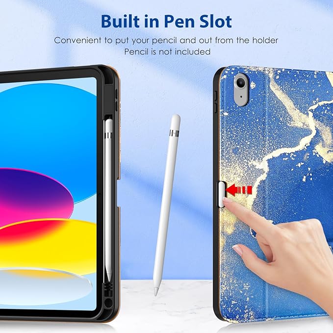 DTTO for iPad 11th (A16)/ 10th Generation Case with Keyboard (2025/2022), 7 Colors Backlit Wireless Detachable Keyboard Leather Folio Cover with Pencil Holder & Pocket, Sea Marble
