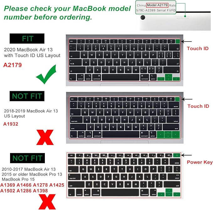 Allinside Silicone Keyboard Cover for New MacBook Air 13 inch A2179 Released in 2020 with Touch ID and Retina Display US Version, Ombre Gray