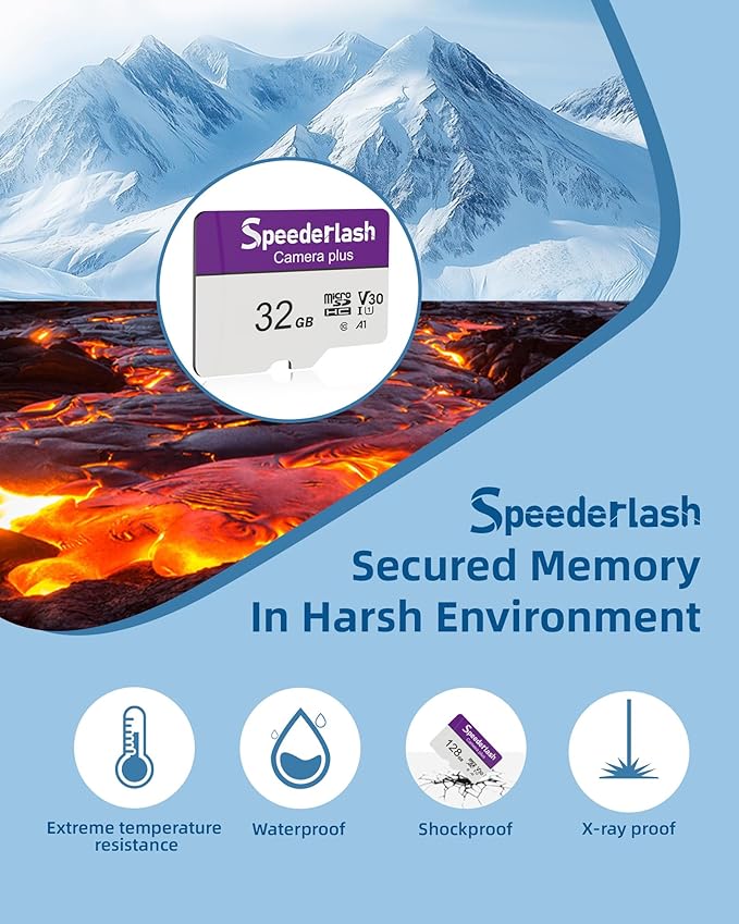 Micro SDXC Memory Card 32GB 5 Pack, Speederlash Camera Plus TF Card with Adapter, 90MB/s Read Speed, 4K UHD&5K Video Support, U1 V30 A1 Rated, for Security Camera, Smartphone, Drone, Tablet, PC