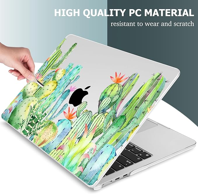 Mektron for 2025 M4 MacBook Air 13.6 Inch A3240 Case Fits 2023 A2681 M2 2024 A3113 M3 Chip with Liquid Retina Display, Printed Plastic Hard Shell Cover for MacBook Air 13.6", Watercolor Cactus