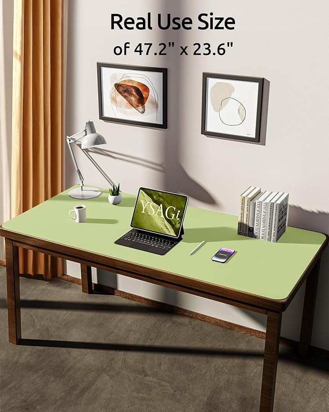 YSAGi Leather Desk Protector, Office Mat, Large Mouse Mat, Non-Slip PU Leather Blotter, Laptop Desk Pad, Waterproof Writing Pad for Office and Home (Peak Green, 47.2" x 23.6")