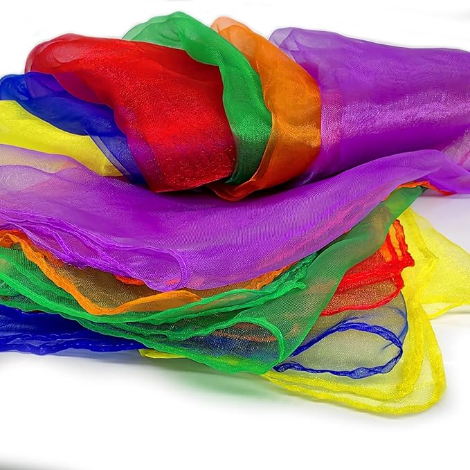 AIVIAI Juggling Scarves for Kids Play 24 Pcs Dance Music Scarfs Colorful Silk Actives Scarves Rhythm Band Scarves for Toddlers Children Movement(6 Colors)