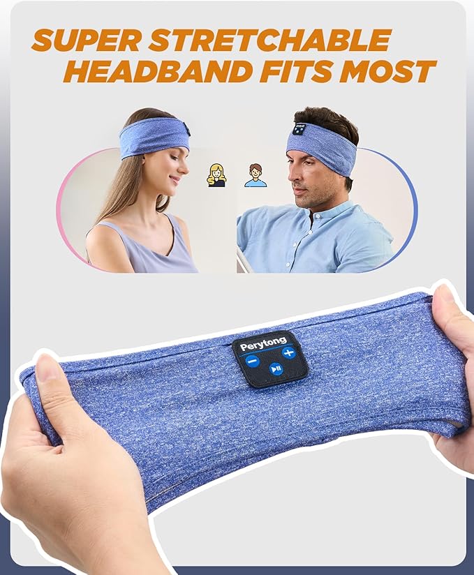 Perytong Bluetooth Headband Headphones, Sleep Headphones Bluetooth for Side Sleepers - Sleeping Headband with Thin Speaker Microphone Handsfree Gift Ideas for Women Men