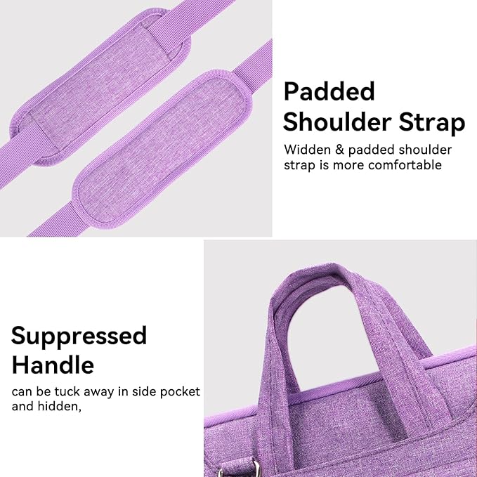 Voova Laptop Bag 17 17.3 Inch Water-resistant Laptop Sleeve Case with Shoulder Straps & Handle, Computer Case Cover Slim Briefcase Compatible with 17-18” Hp Dell Asus Acer, Lavender