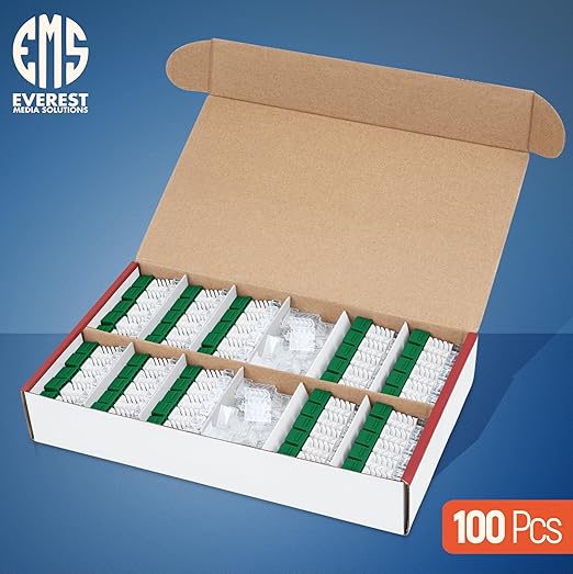 Everest 45° Angled RJ45 Cat6 Keystone Jacks 100-Pack in Green - Slim Profile Female RJ45 Connectors - Cat 6 Keystone Jack - Compatible with 45° Angled Speed Termination Tool - 45Term (B0BL3GS7ZY)