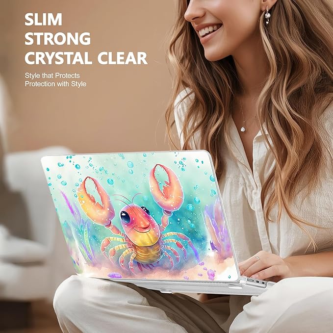 Case for MacBook Air 15 Inch 2025 2024 2023 Release M4 A3241 M3 A3114 M2 A2941, Hard Shell with Screen Protector & Keyboard Cover, Compatible with Touch ID, Shrimp
