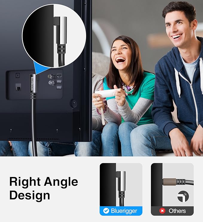 BlueRigger Optical Audio Toslink Cable - 6FT (90 Degrees Optical Cable for Soundbar, 360 Degree Rotatable Right Angle, S/PDIF Digital Toslink) - Fiber Optic Compatible with HDTV, Game Console, DVR