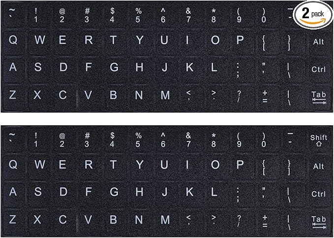English Keyboard Stickers, 2 Pack Replacement Keyboard Letters Sticker with White Font on Black Background Universal for Computer Laptop Desktop, Matte Alphabet Stickers