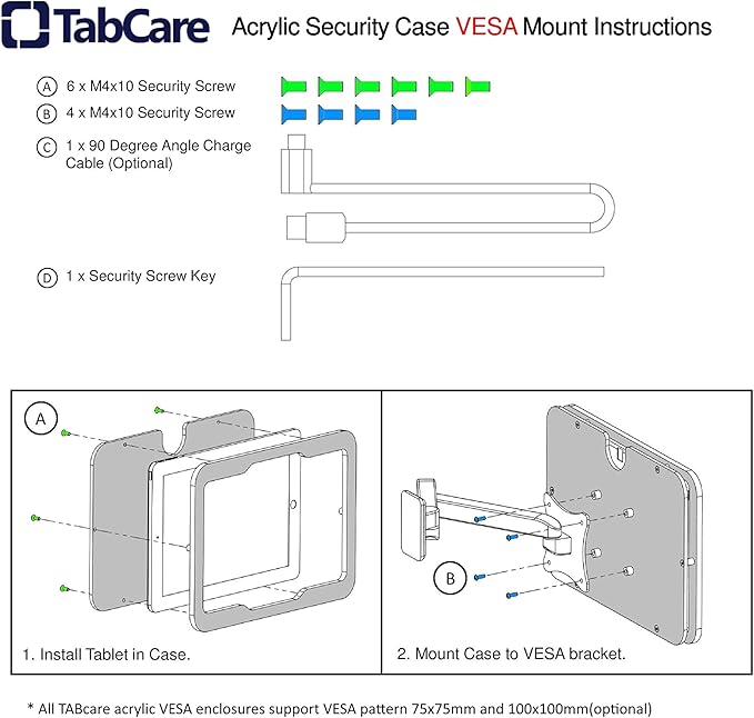 TABcare Anti-Theft Acrylic VESA Enclosure for Apple iPad Pro 10.5" with Free Wall Mount Kit & 90-Degree Angle Charge Cable (iPad Pro 10.5", Clear)