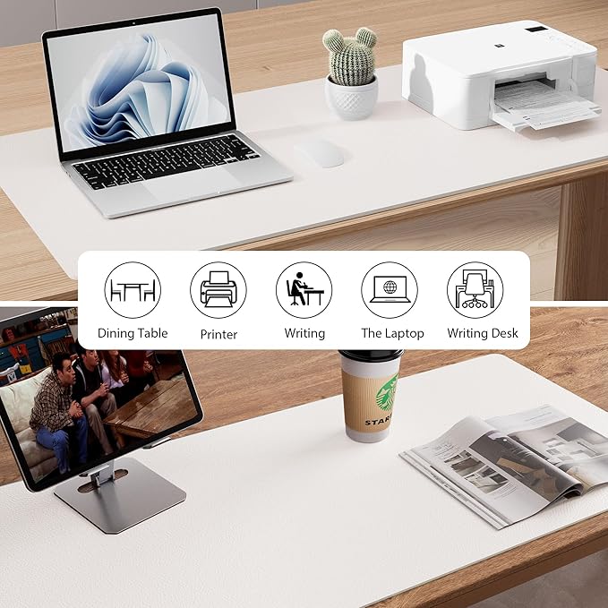 Aothia Leather Desk Pad Protector, Mouse Pad, Office Desk Mat, Non-Slip PU Leather Desk Blotter, Laptop Desk Pad, Waterproof Desk Writing Pad for Office and Home (23.6" x 13.7", Off-White)