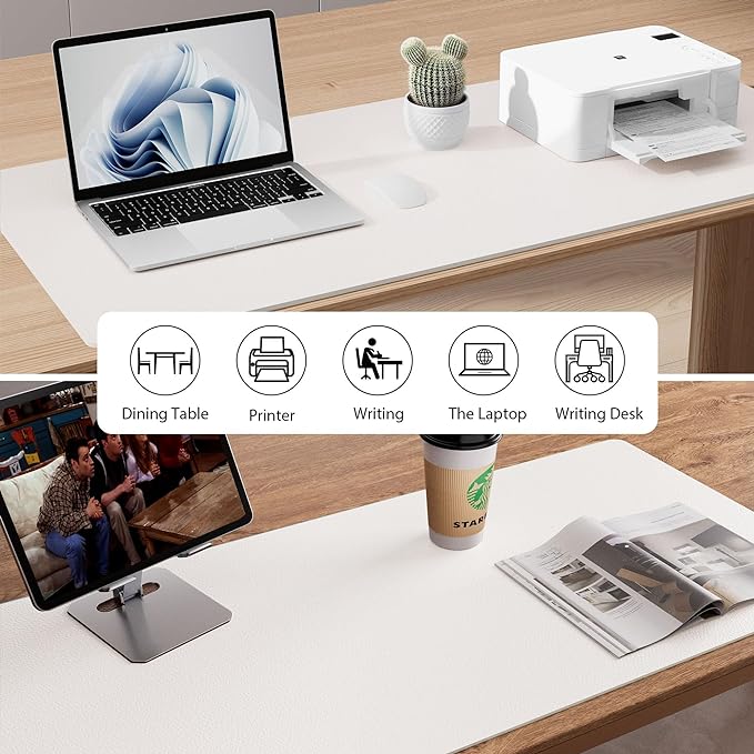 Aothia Leather Desk Pad Protector, Mouse Pad, Office Desk Mat, Non-Slip PU Leather Desk Blotter, Laptop Desk Pad, Waterproof Desk Writing Pad for Office and Home (36" x 17", Off-White)