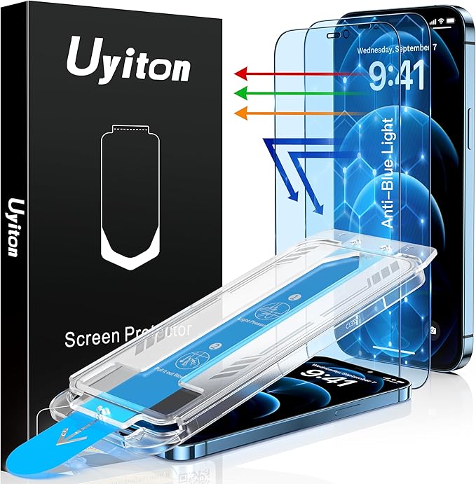 Uyiton Anti-Blue Light for iPhone 12 Pro Max Screen Protector - Unbreak-Glass Full Coverage Case Friendly Scratch Resistance 9H Tempered Glass Screen Protector for iPhone 12 Pro Max, 2 Pack