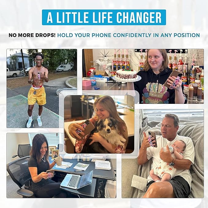 Phone Grip Strap - Pack of 2 Reversible Finger Holder for Phone Back, Customizable Anti-Slip Design, Wireless Charging Compatible Detachable Holder for iPhone - White on Black