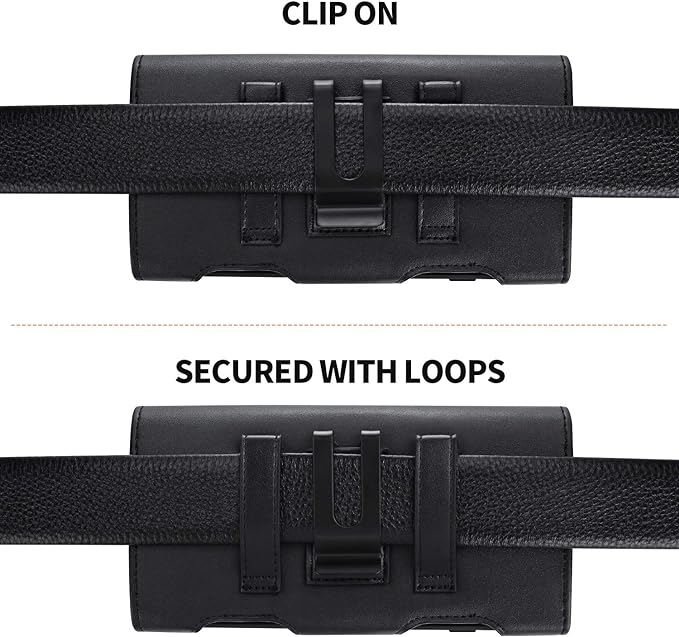 BECPLT for Galaxy S25 Ultra S24 Ultra S23 Ultra S22 Ultra 5G Note 20 Ultra 5G Note 10+ Plus 5G Holster Black Leather Carrying Cell Phone Holder Belt Clip Holster Case Pouch for Galaxy A14 5G S21 Ultra