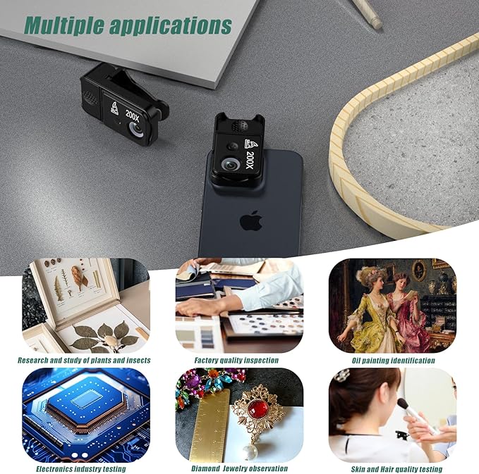 Phone Microscope 200X Pocket Magnifier Camera with CPL Lens/Lights, Zoom Universal Portable Phone Microscope with Clip for 99% Phone, Perfect for Coin/Stamp/Plant Inspection