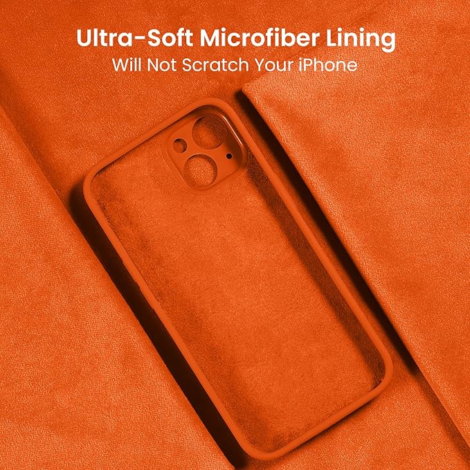 FireNova Designed for iPhone 15 Plus Case, Silicone [Camera Protection] Case with [2 Screen Protectors], Soft Anti-Scratch Microfiber Lining Inside, 6.7 inch, Neon Orange