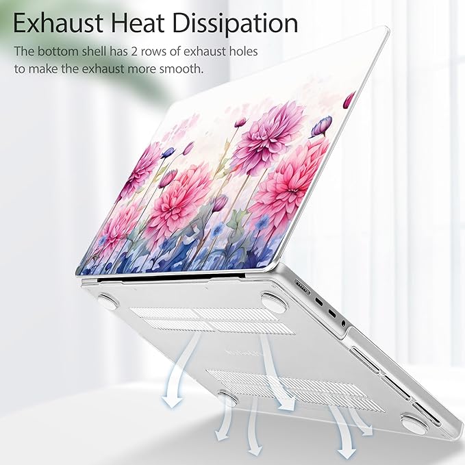 Tuiklol for MacBook Pro 14 Inch Case 2024-2021 Release M4 A3112 A3401 A3185/M3 A2918 A2992/M2 A2779/M1 A2442 Pro/Max,Hard Shell Case with Keyboard Cover & Screen Protector for Touch ID,Pink Flowers