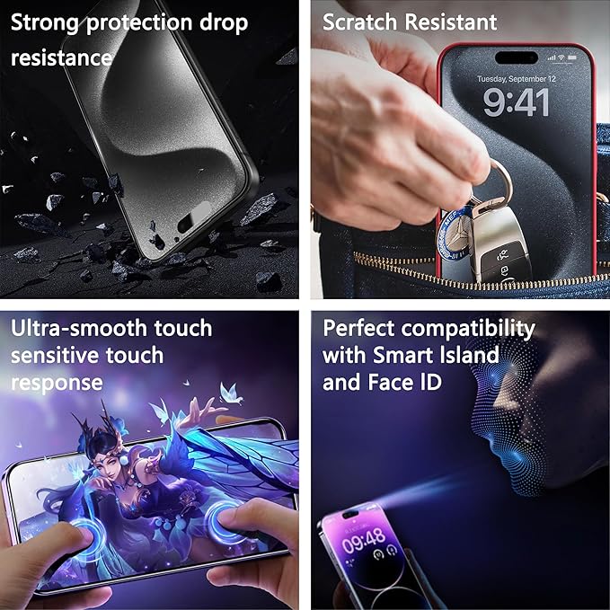 (2-Pack Anti Blue Light Matte Screen Protector for iPhone 16e/13/13 Pro/14 (6.1-Inch),9H Tempered Glass,Anti-Glare,Full Coverage,Anti-Fingerprint,Auto Dust Removal,Bubble-Free