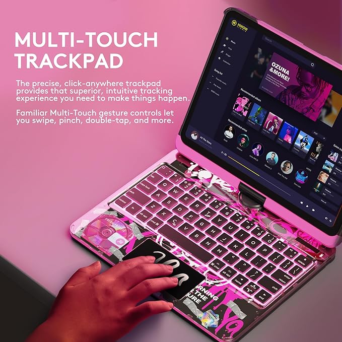GUSGU Transparent Case with Wireless Keyboard only for 2024 iPad Pro 11-in.(M4), 7 Colors Backlight, Trackpad, 360°Rotating Stand for iPad Pro 11(5th Gen), Tech Style