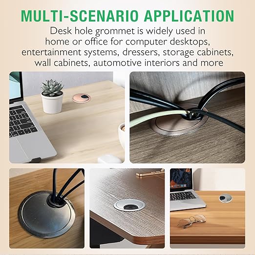2 Pcs Desk Grommet 3-1/8" / 80 mm, Desk Cord Hole Cover, Cable Grommet Metal Zinc Alloy Materilal, Desk Hole Grommet for Home & Office Pc, Detachable Cable Cord Organizer-Matte Silver