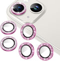 AGVEE 3+3 6 Pack for iPhone 14 6.1" / 14 Plus 6.7" Camera Lens Cover Protector, Bling Diamond & Bling Glitter Metal Ring 9H Tempered HD Glass Camera Cover Protector Film, Bling-Rose