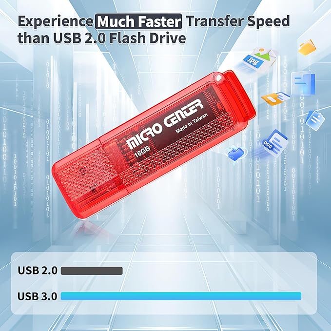 Micro Center SuperSpeed 2 Pack 16GB USB 3.0 Flash Drive Gum Size Memory Stick Thumb Drive Data Storage Jump Drive (16G 2-Pack)