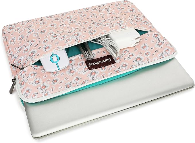 Canvaslove Pink Chrysanthemum Laptop Sleeve Case Bag Cover with Pocket For MacBook Pro 16 and 16 inch HP Lenovo Dell ASUS Acer Notebook Computer