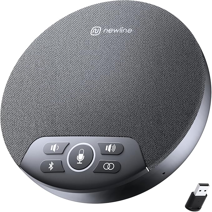 N newline Conference Speaker and Microphone, 4 AI Mics 360° Voice Pickup, Plug & Play, Bluetooth Speakerphone w/dongle, Wireless Daisy Chaining, Noise Reduction, for Meeting, Home Office, NewPie 91