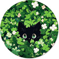 ITNRSIIET Round Mouse Pad with Stitched Edge Premium-Textured Waterproof Non-Slip Rubber Base Desktop Protection Mat Diameter 8.7 inches, Green Leave Cat