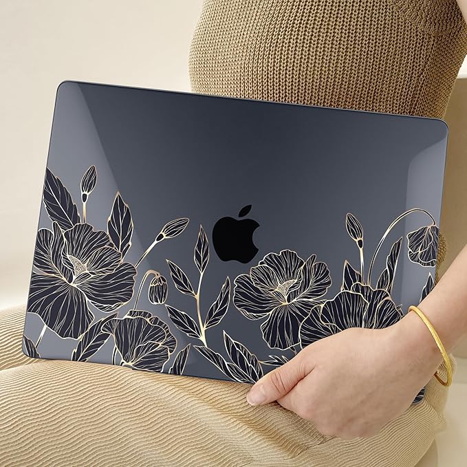 TWOLSKOO Compatible with M4 MacBook Air 13.6 inch Case 2025-2022 Release M4 A3240 M3 A3113 M2 A2681, Plastic Hard Shell & Keyboard Cover & Type C Adapter & Screen Protector, Abstract Floral