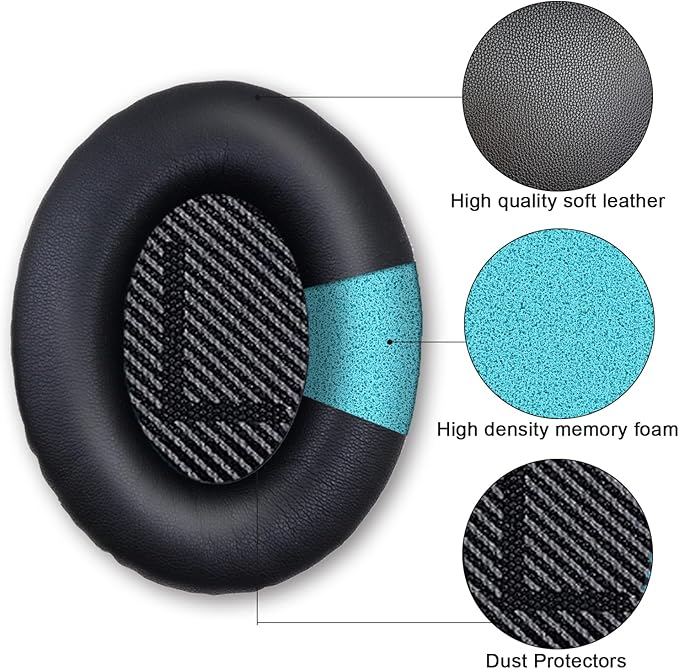 Ear Pads for Bose Quiet Comfort 35 Soft Protein Leather Replacement Earpads Ear Cushions Ear Pad for Bose QC 45/35 / 25/15 QC2 / Ae2 / Ae2i / Ae2W / Sound Link/Sound True (QC35-Black&Black)