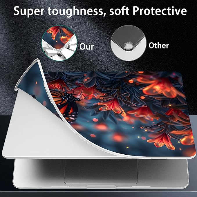 for MacBook Pro 16 inch Case 2021 2022 2023 2024 Release A3186 A3403 M4 A2991 M3 A2780 M2 A2485 M1 Pro/Max, Hard Shell Case with Screen Protector & Keyboard Cover, Butterflies Flowers