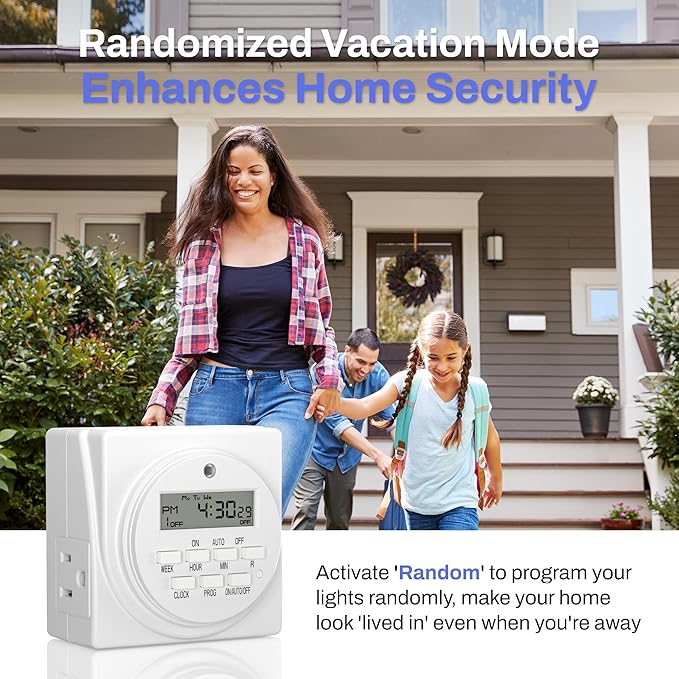 BN-LINK 7-Day Heavy Duty Digital Programmable Timer, 120V, 60Hz, Dual Outlet forLight, ETL Listed (2-Pack)