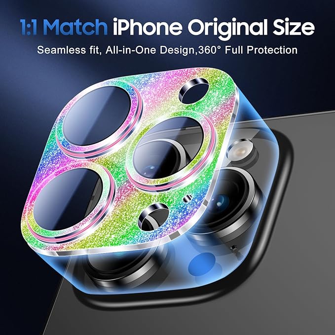 UniqueMe 3 Packs Compatible for iPhone 13 Pro Max/iPhone 13 Pro Camera Lens Protector Acrylic [Not Glass],[Case Friendly][Scratch-Resistant][Night Shooting Mode]-Glitter Colorful