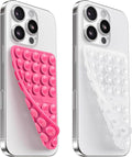 2PCS Silicone Suction Cup Phone Case Mount Double Sided, Hands-Free Phone Accessories Holder for Selfies and Videos, Silicon Sticky Phone Grip for iPhone and Android, Transparent&Hot Pink
