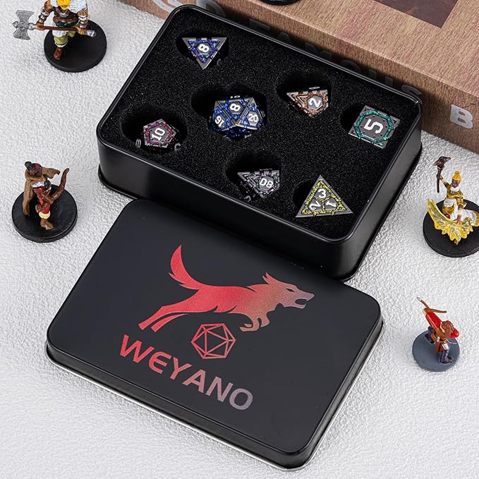 DND Metal Dice Set, Polyhedral Dice Set for RPG D&D Dice with Cracks Dungeons and Dragons Dice Set for RPG TTRPG D&D Die with Gift Case(Black Nickel 7 Colors)