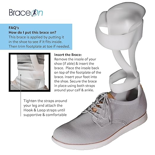 BraceOn AFO Swedish Drop Foot Stabilizer for Walking and Exercise, Drop Foot Braces for Men, AFO Brace & Foot Drop Braces, Foot Boot for Injured Foot, Men, Left