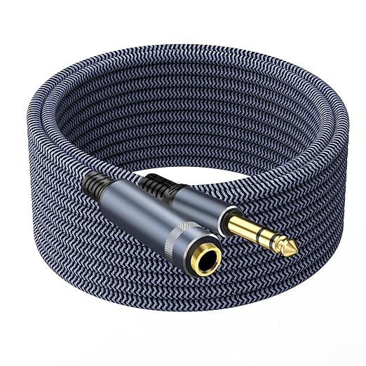 1/4" Male to Female Stereo Headphone Extension Cable - 30ft Quarter Inch Guitar Cable