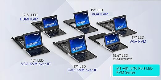MT-VIKI® Rack Mount KVM HDMI with 17.3'' LCD Monitor, 1080P Support OSD/Hotkey, Included 8 KVM Cables+Keyboard + Touchpad, Fit 1U 19'' Rack
