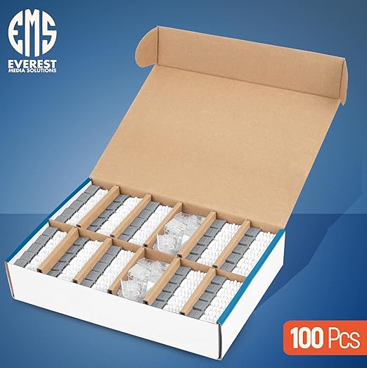 Everest 90° Angled RJ45 Cat6 Keystone Jacks 100-Pack in Gray - Slim Profile Female RJ45 Connectors - Cat 6 Keystone Jack - Compatible with 90° Angled Speed Termination Tool - easyJACK (B094WB91H3)