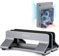 Aluminum Dual Vertical Laptop Stand Dock Holder, Supports 2 Devices, Adjustable Slot Width 15-36mm, Space-Saving Upright Storage for MacBook and Laptops