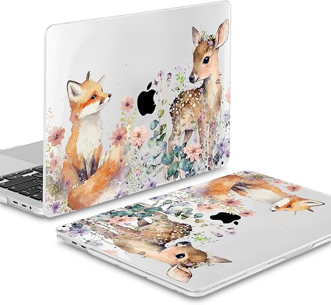 Mektron Case for MacBook Pro 16 Inch A2141 Cover 2019 Release 16" with Liquid Retina Display/Touch ID, Plastic Hard Shell with Keyboard Skin & Screen Protector & Dust Plug, Fox and Deer