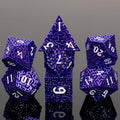 Purple Metal Hollow DND Dice Set (Warlock) Metallic Luster Maze Design with Storage Box - Balanced Weight 7 Piece Zinc Alloy, Designed for Dungeons and Dragons DM Player RPG Accessories